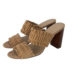Ann Taylor Ruffle Heels Mule Sandal SZ 8.5 Womens Tan Boho Chic Casual Vacation